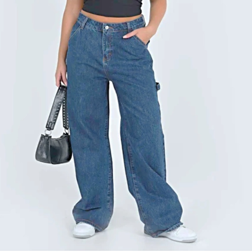 Princess Polly Carpenter Wide Leg Womens Jeans - Picture 4 of 12